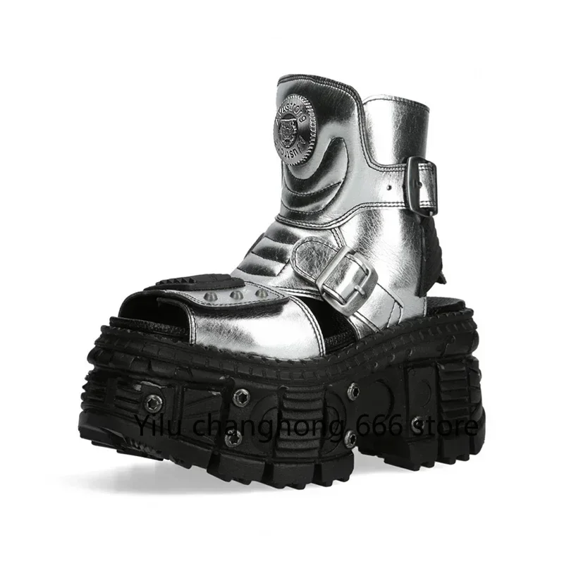 

Женские ботинки с открытым носком и бисквитом, ботинки с пряжкой на ремне, ботинки на платформе на массивном высоком каблуке, модные повседневные ботинки 2025, новые поступления, летние ботинки