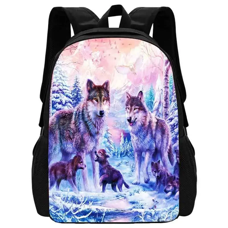 Plecaki Mochila Wolf do szkoły kolażowej, plecak na 1-4 klasy, torby szkolne dla chłopców dziewcząt, dzieci, logo z nadrukiem Torba na książki