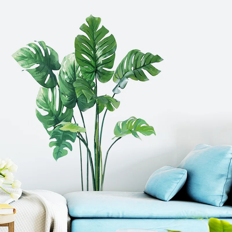 Tropical Green Plants Wall Stickers Living Room Sofa Background Decoration Wallpaper For Home Decor Study Beautify Art Decals