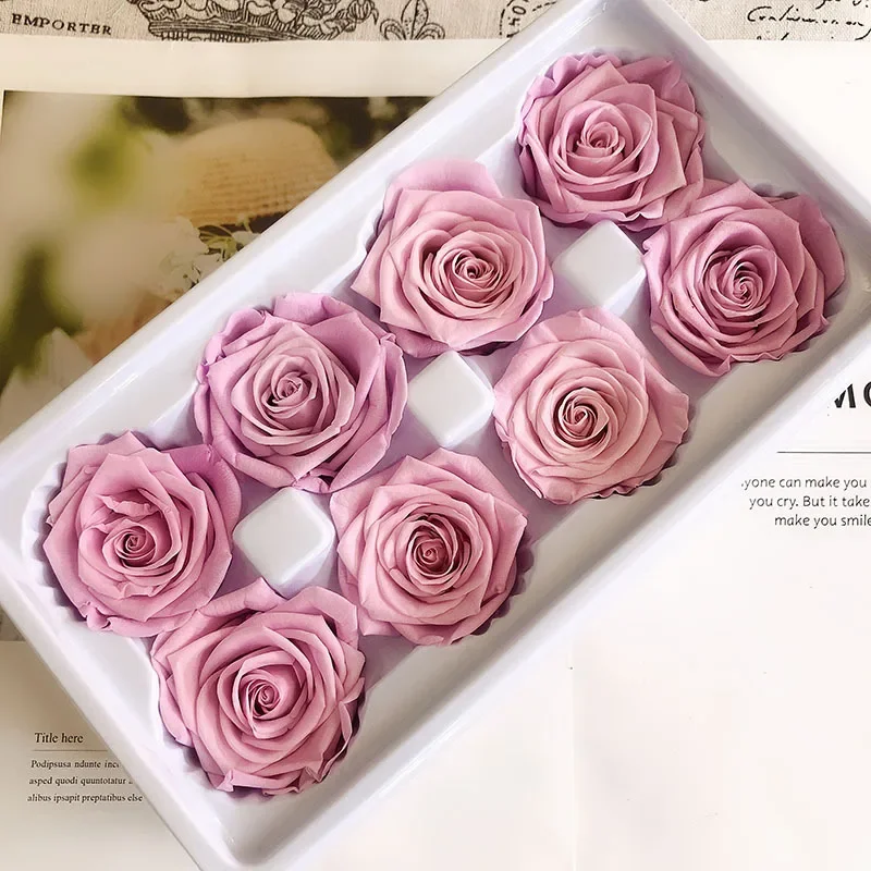 8 pz/scatola Rose stabilizzate immortali di grado B Rose 4-5CM di diametro decorazione di nozze fai da te natale fiore eterno della vita materiale