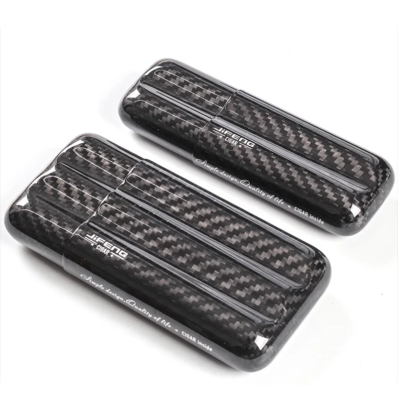 Cigar Case Made of Lightweight Black Carbon Fiber for Storing and Traveling with Cigars Up To 57 Ring Gauge.Hold 2/3 Cigars