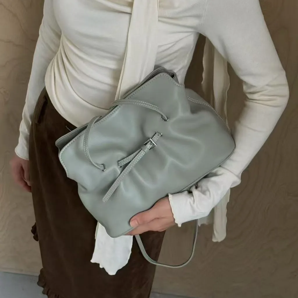 

FIRMRANCH Lazy Style Belt Buckle Design Soft Cowhide Ladies Single Shoulder Armpit Cloud Bag Tote Dumpling Purse