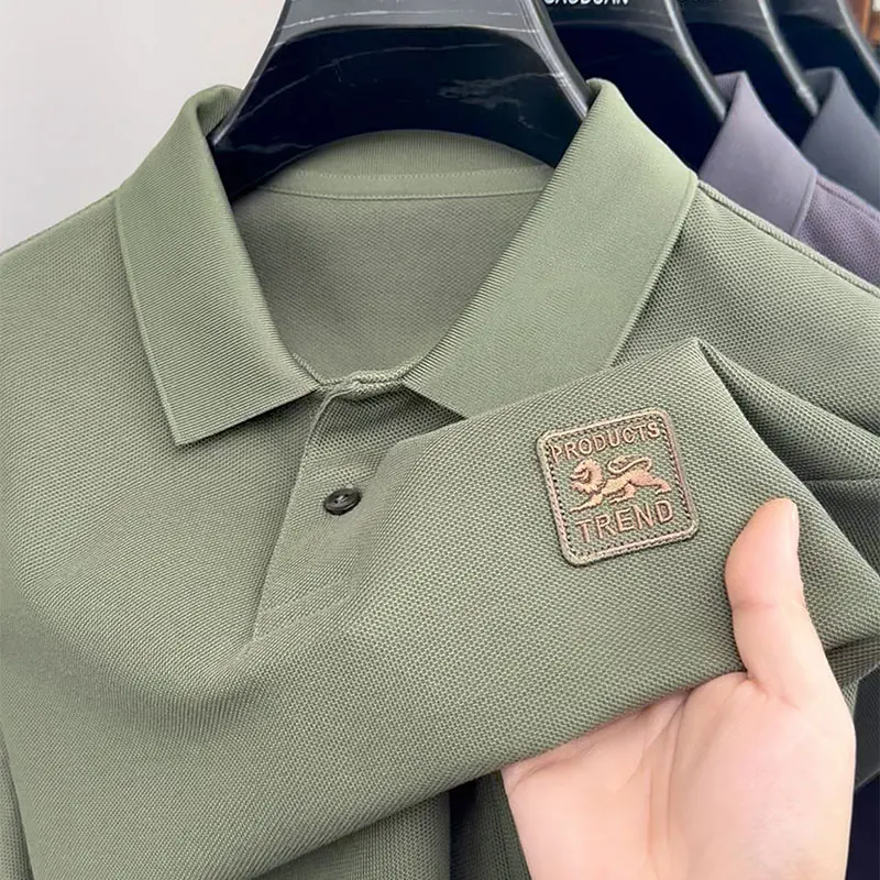 

Luxury High-End Men's Polo Shirt Lapel Long Sleeve Autumn New Exquisite Lion Embroidery T-Shirt Business Commuting Menswear Top