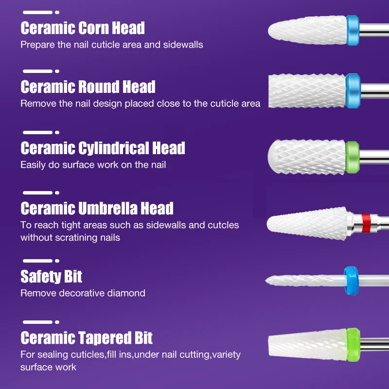 LadyMisty Fresa per punta da trapano per unghie in ceramica per manicure Pedicure Lime per unghie Buffer Accessorio per attrezzature per nail art