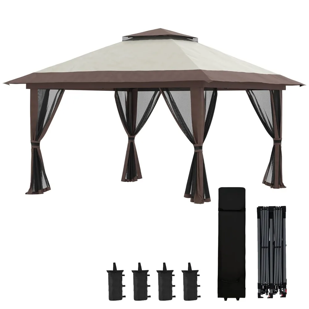 

13' x 13' Pop Up Gazebo with Netting, UPF 50+ Instant Canopy Tent Shelter with Water/Sand Bags, Wheeled Carry Bag, Customized