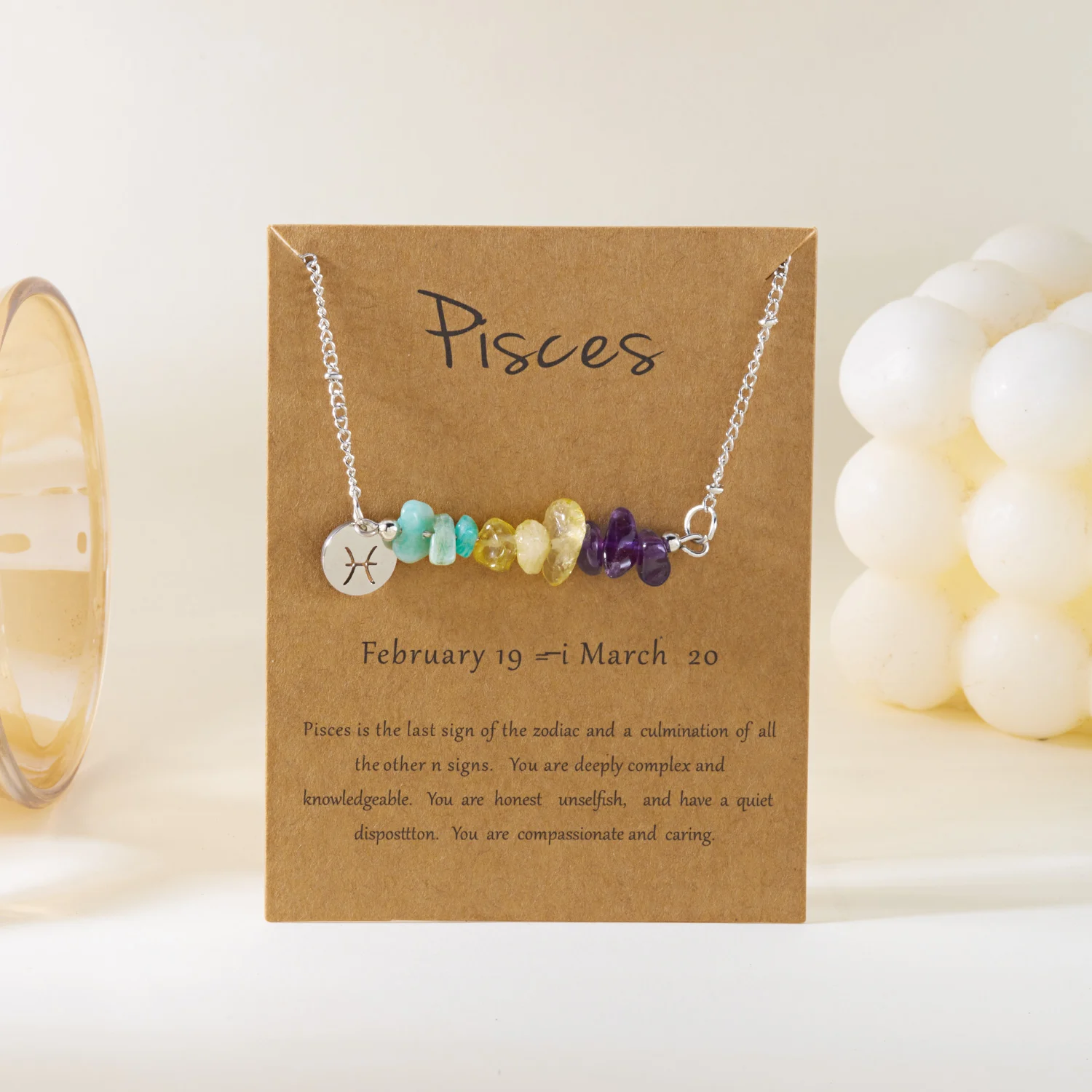 Wassermann-Sternzeichen-Halskette für Damen und Herren, natürliche Kristallsplitter, Edelsteine, Edelstahlkette, Horoskopkarte, Schmuck, Geburtstagsgeschenk – Detail 13