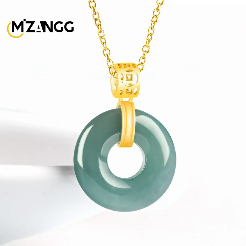 

Natural Jadeite Blue Water Jade Ring Pendant Stylish and Charming Glutinous Rice Ice Jade Necklace The Perfect Gift for Women