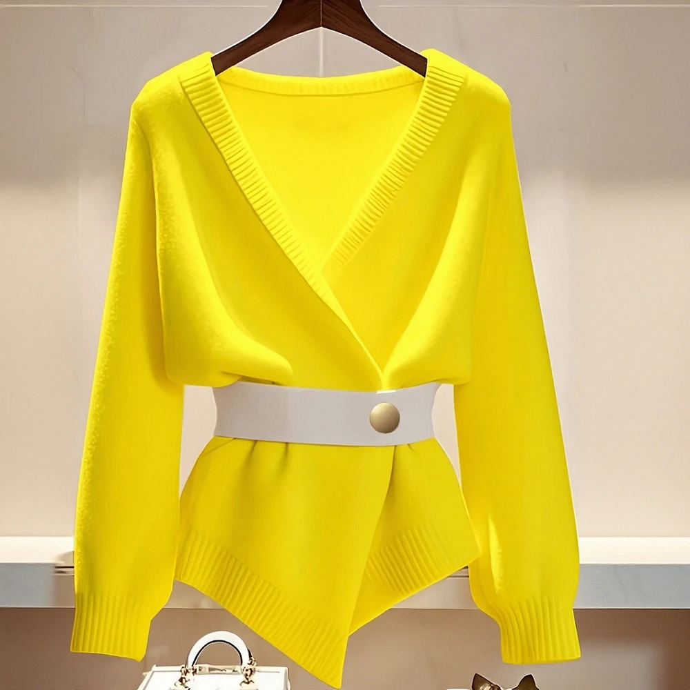 

Casual Round Neck Cardigan Fitted Long Sleeve Straight Tube Sleeve No Decoration Women's Open Front Knitwear