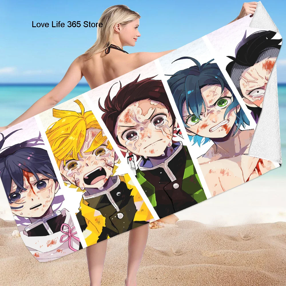 Anime Demon Slayer Beach Towel Microfiber Bath Towel Yoga Swim Golf Quick Dry Bathroom Kitchen Hand Towels Bikini Cover