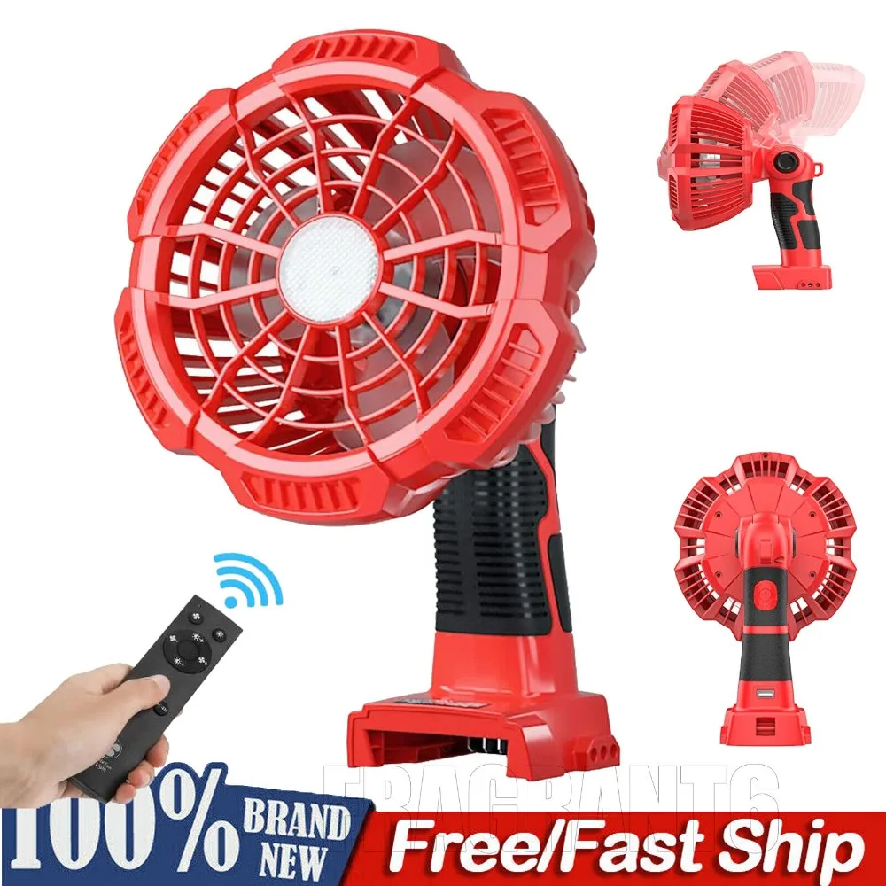 

Portable Jobsite Fan with Remote for Milwaukee 18v Lithium Battery with 9W LED Light Handheld Fan for Camping Traveling Outdoor