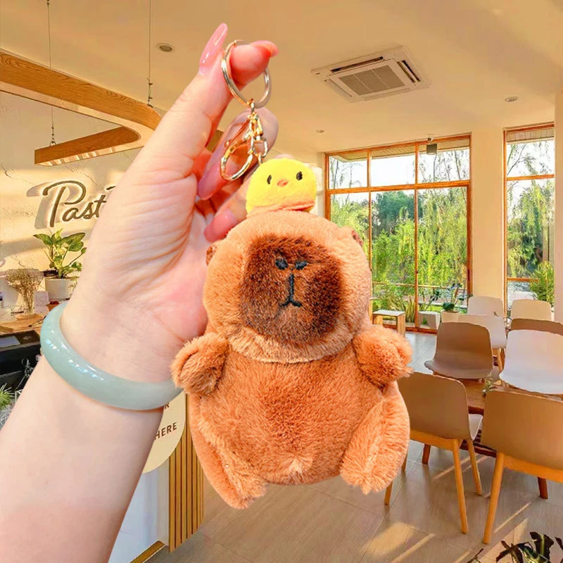 1PC Backpack Car Bag Keyring Decor Gift Cartoon Chicken Capybara Plush Toy Animal Guinea Pig Pendant Stuffed Doll Keychain