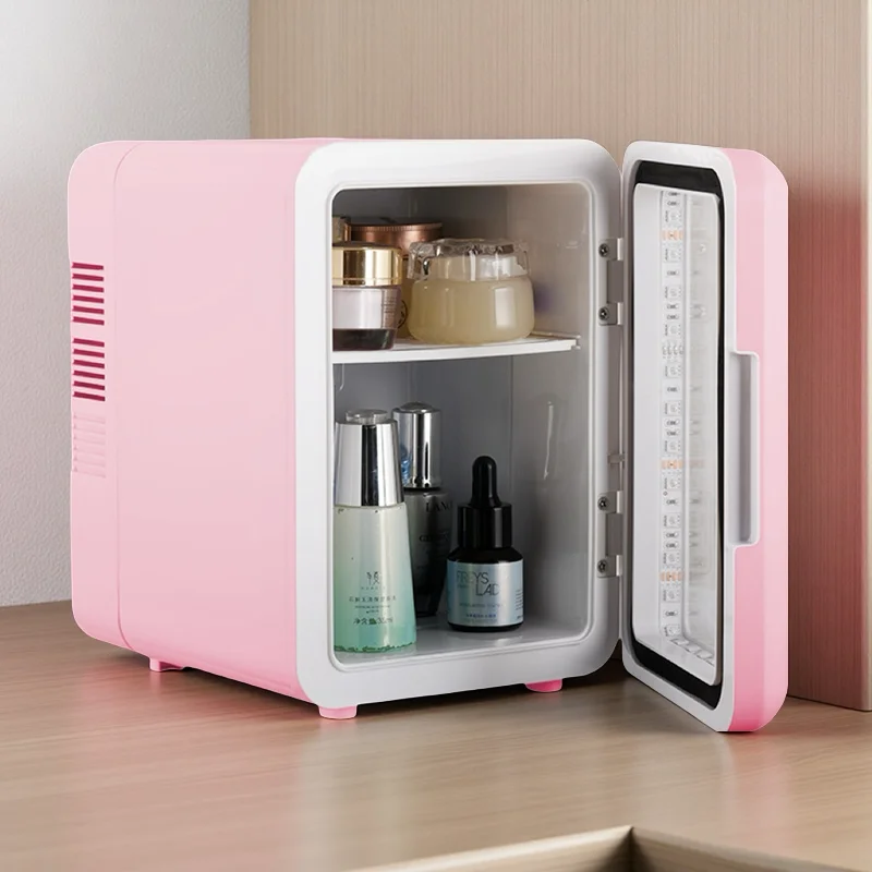 Pink Color Transparent Door Counter Drinks Cooler Freezer Table Top Small Mute Fridge Free Standing 4L Mini Fridge for Room