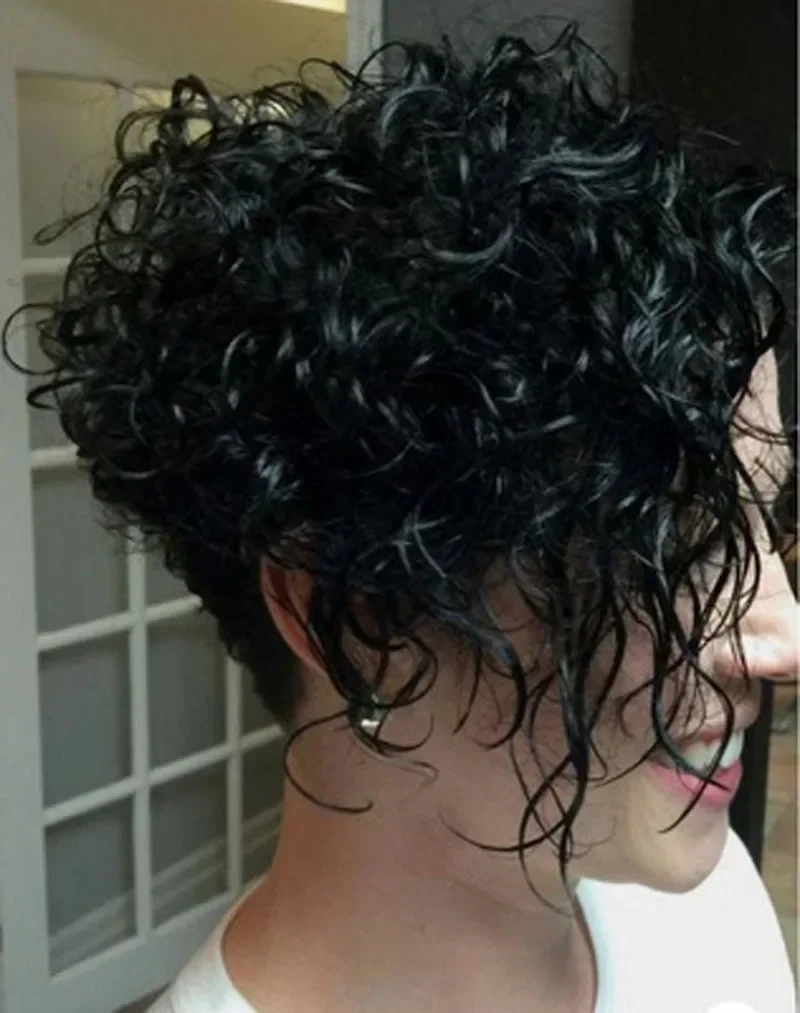 WHIMSICAL W Women Synthetic Wigs Short Curl Natural Black Cosplay Wigs with Bangs Heat Resistant Hair For Black Women