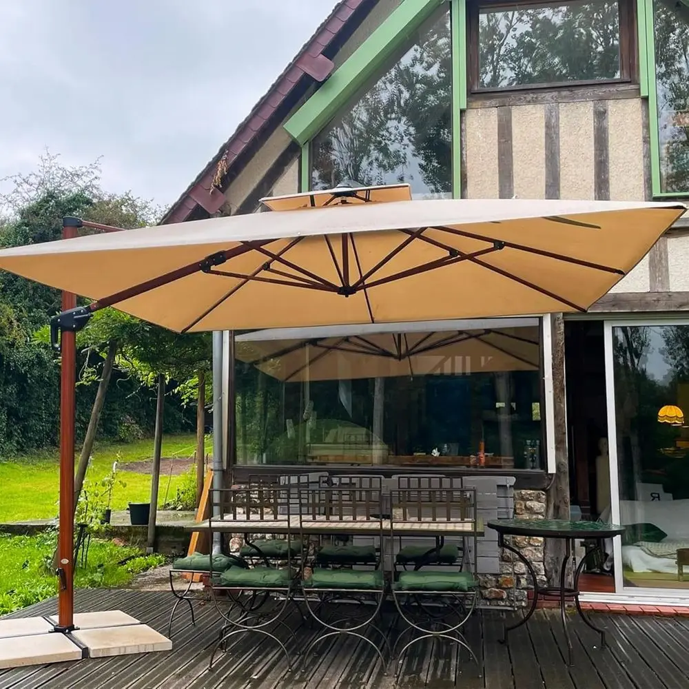 

Large Square Cantilever Patio Umbrella - Heavy Duty Windproof Outdoor Sun Shade for Garden, Deck, Pool, Beige