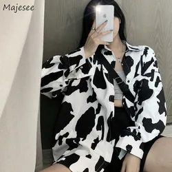 Shirts Womens Cow Pattern Printing Hot Sale Design Turn Down Collar Casual Loose Korean Style Cool Ulzzang Chic Autumn Fashion