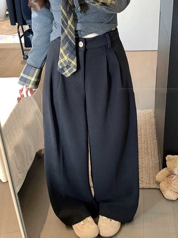 Calças Casuais de Cintura Alta e Pernas Largas para Mulheres, Calças Slim Retas de Outono e Inverno Faion, Conjunto de Vestuário Casual