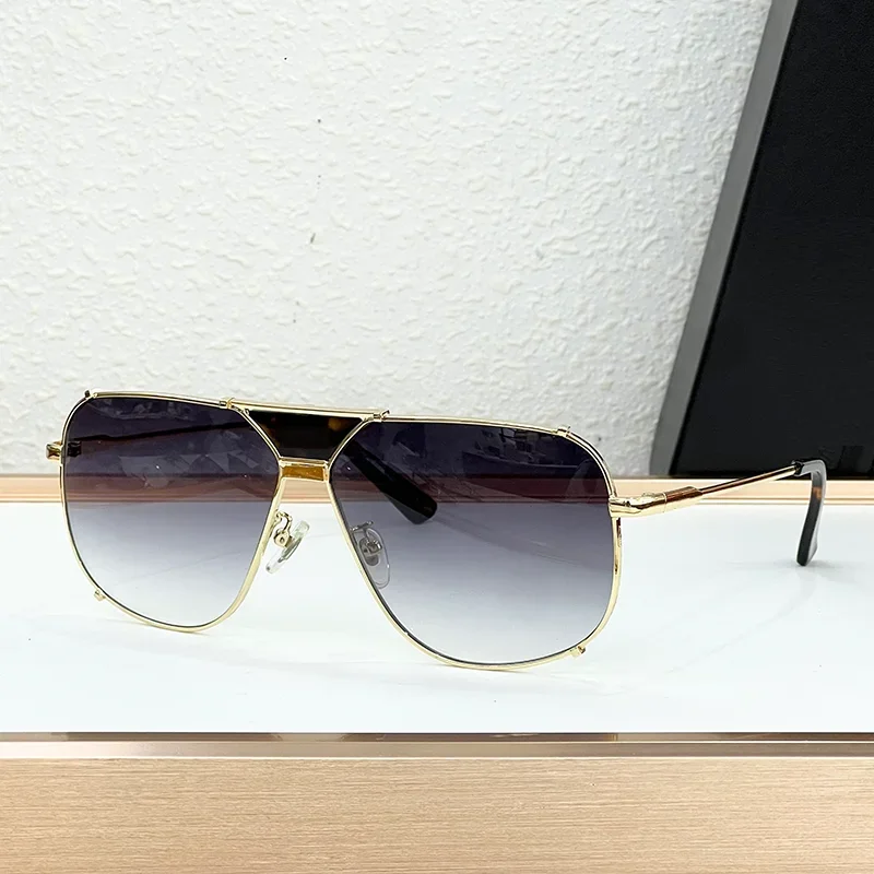 

Men's Classical High Street Black Gold Pilot Sunglasses Designer Luxury Craft Top Quality Alloy Solar Glasses for Men