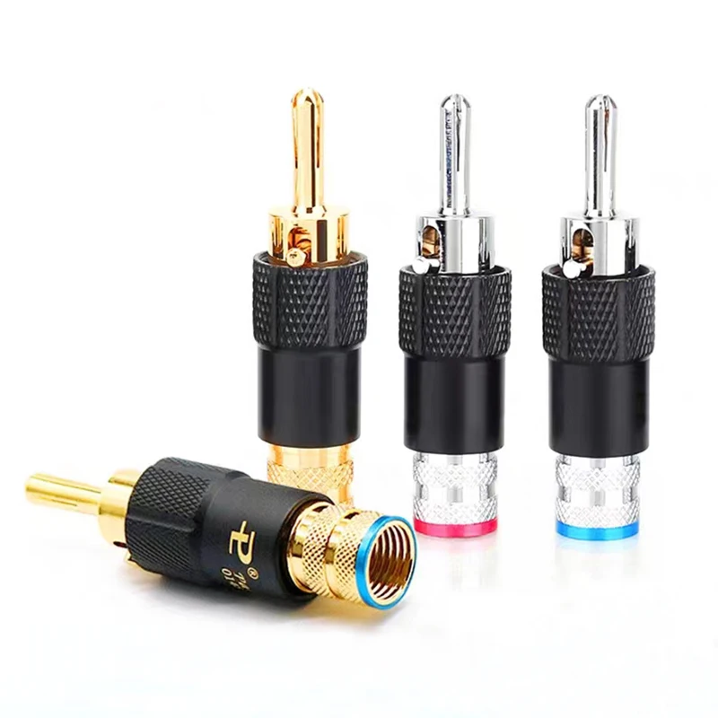 

4Pcs HIFI Palic Brass Silver Plated Banana Male Jack Audio Speaker Plug Screw Lock 9mm DIY Cable Connector