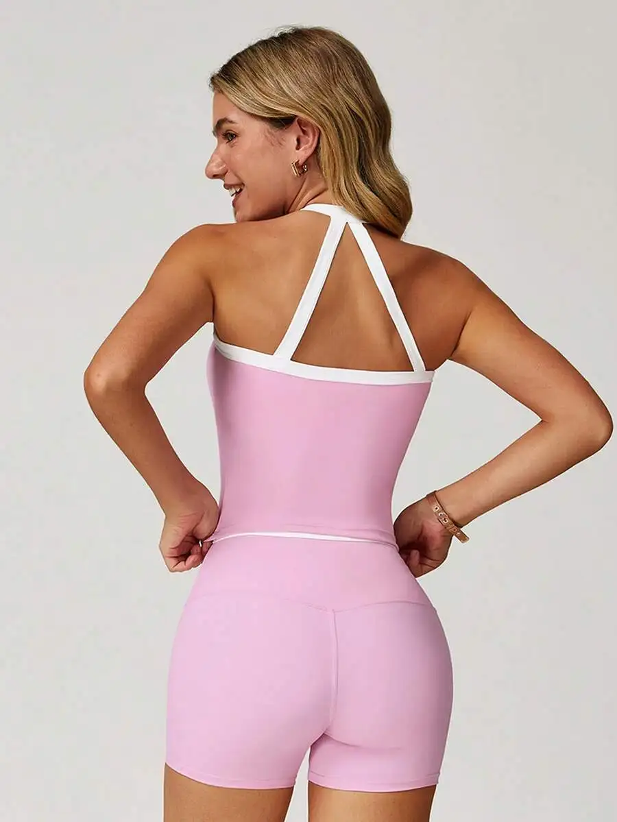 

Womens 2 Piece Sports Set Yoga Tank Top And Shorts High Stretch Breathable Gym Workout Outfit