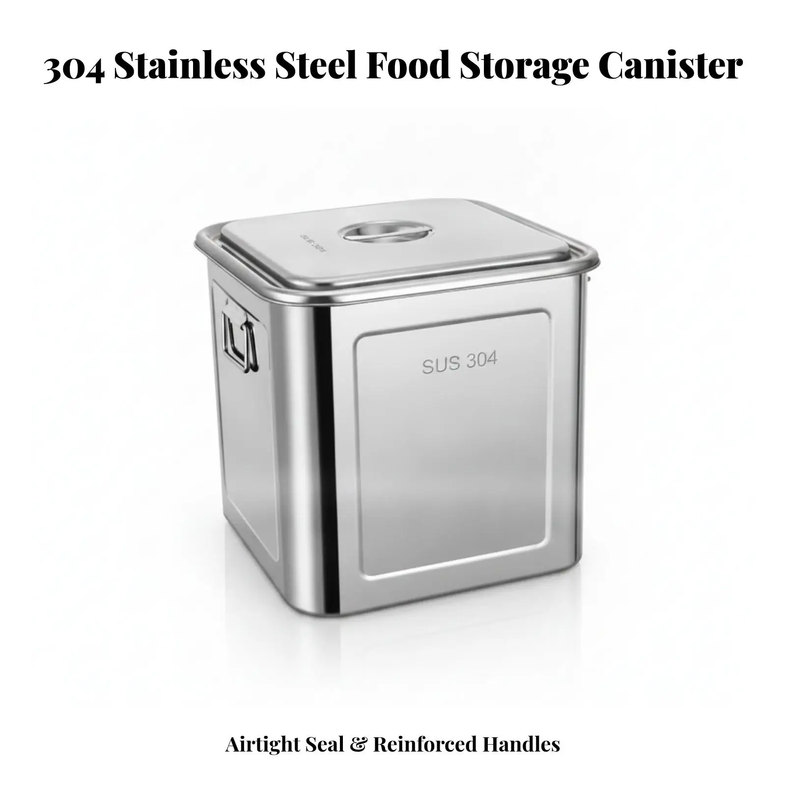 304 Stainless Steel Kitchen Storage Container with Lid Square Food Canister for Rice Flour Grains