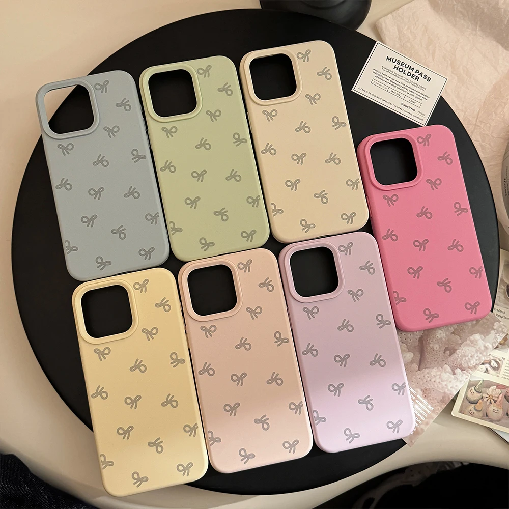 Korean INS Candy Color Little Bowties Simple Chic Phone Case for iPhone 15 14 13 11 Pro Max Plus Back Cover for 12 Pro Max