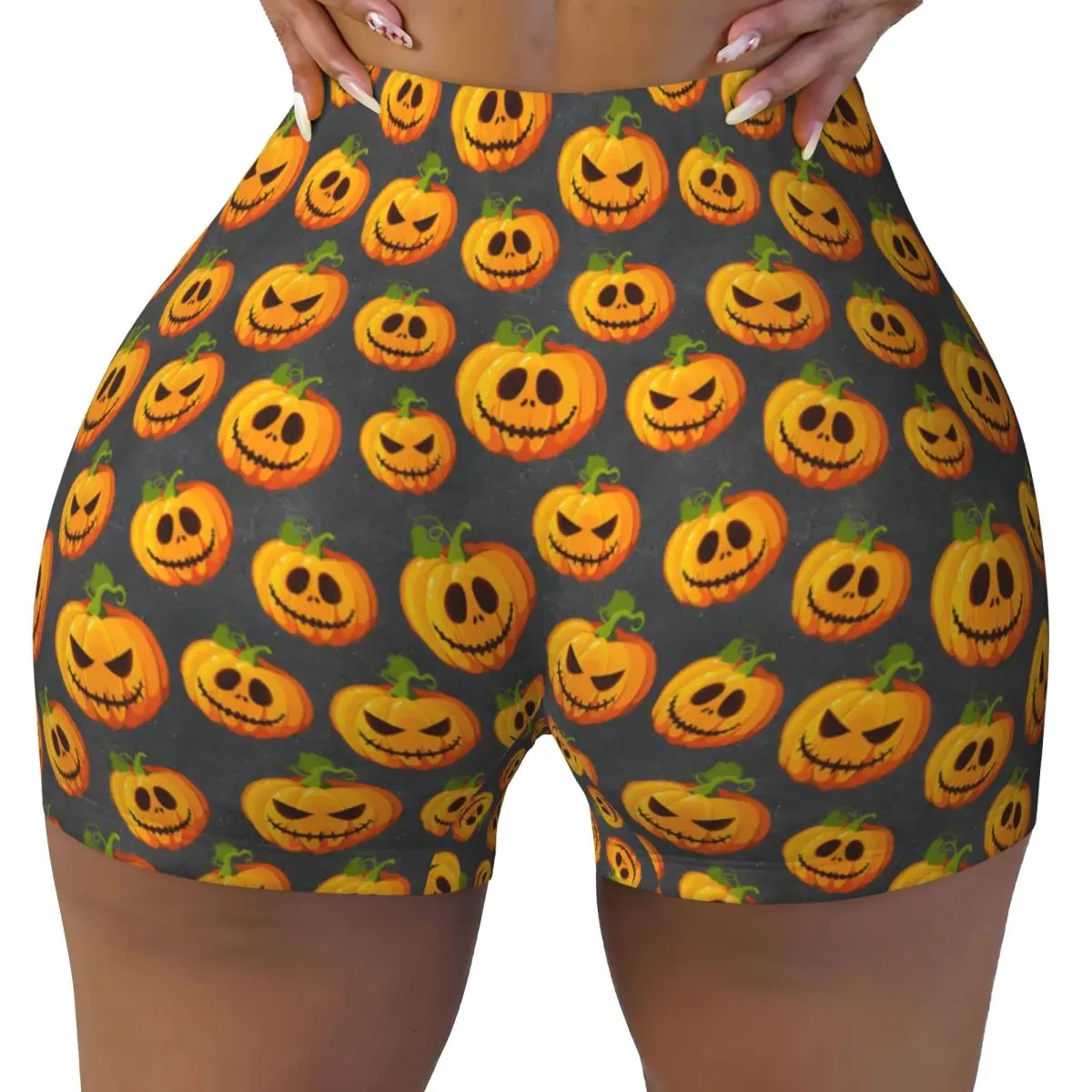 Custom Jack O Lantern Halloween Workout Biker Running Shorts for Women Gym Yoga Shorts