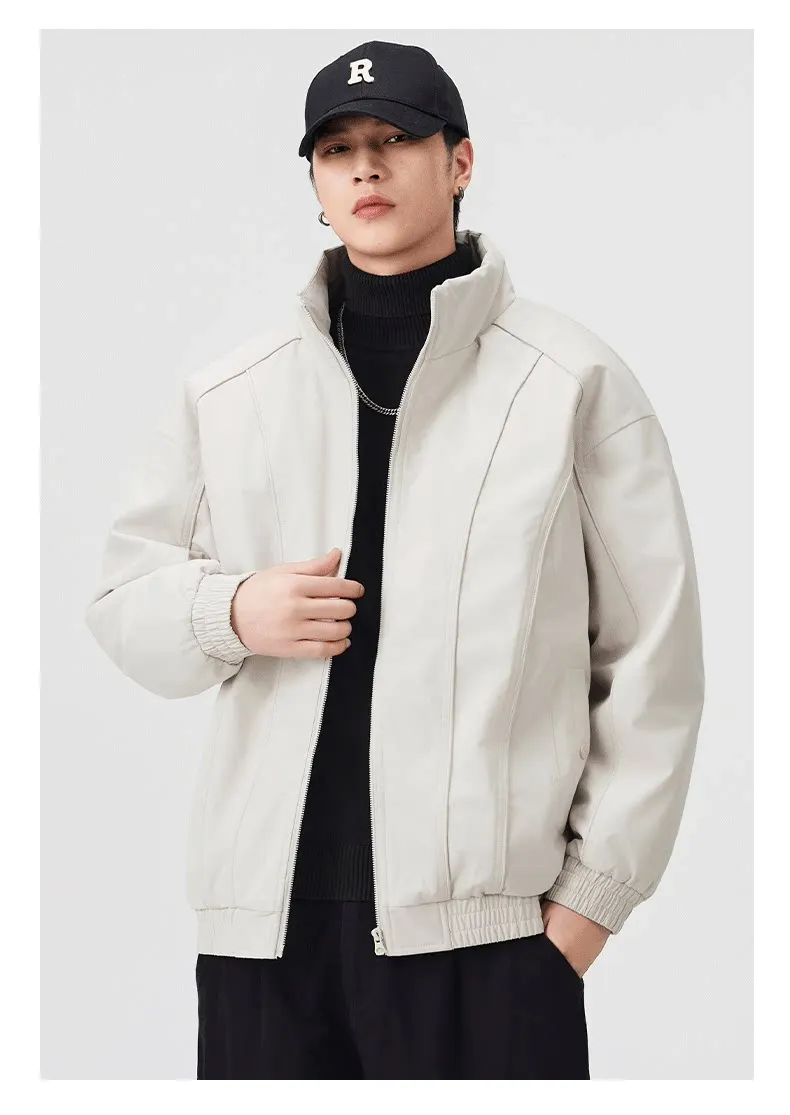 DUKEEN Men's Winter Padded Bomber Jacket Stand Collar Windproof Casual Coat Loose Fit Warm Streetwear Jacket
