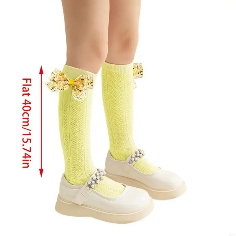 جوارب C63C ناعمة ومريحة للفتيات بطول الساق، جوارب مجوفة بعقدة على شكل فيونكة #6