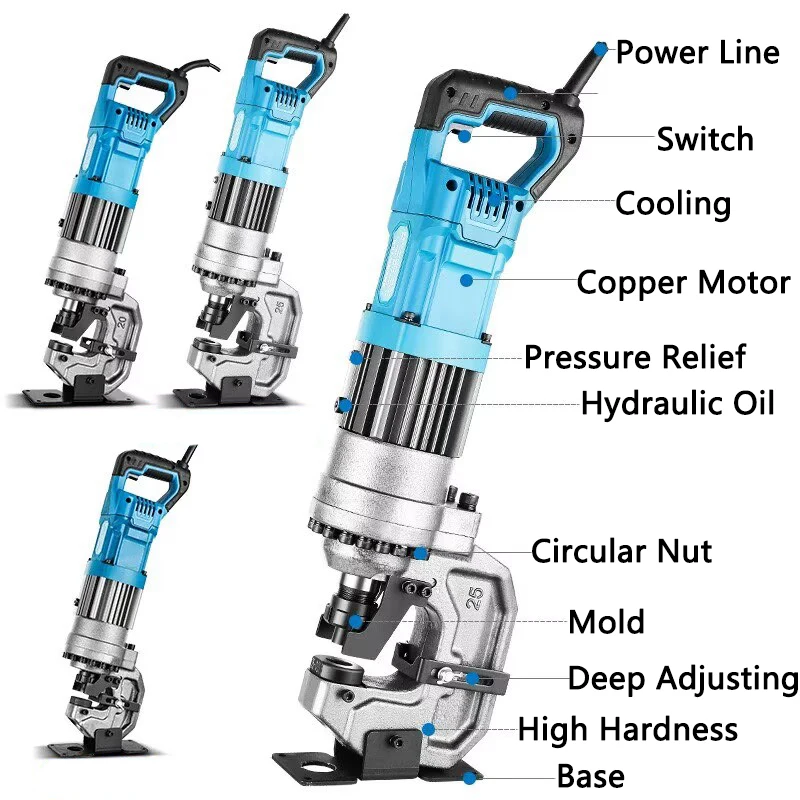 Electric Hydraulic Punching machine 2KW Angle Steel/Channel Steel Puncher Copper Aluminum Hole Opening machine 6/8/10mm Thick