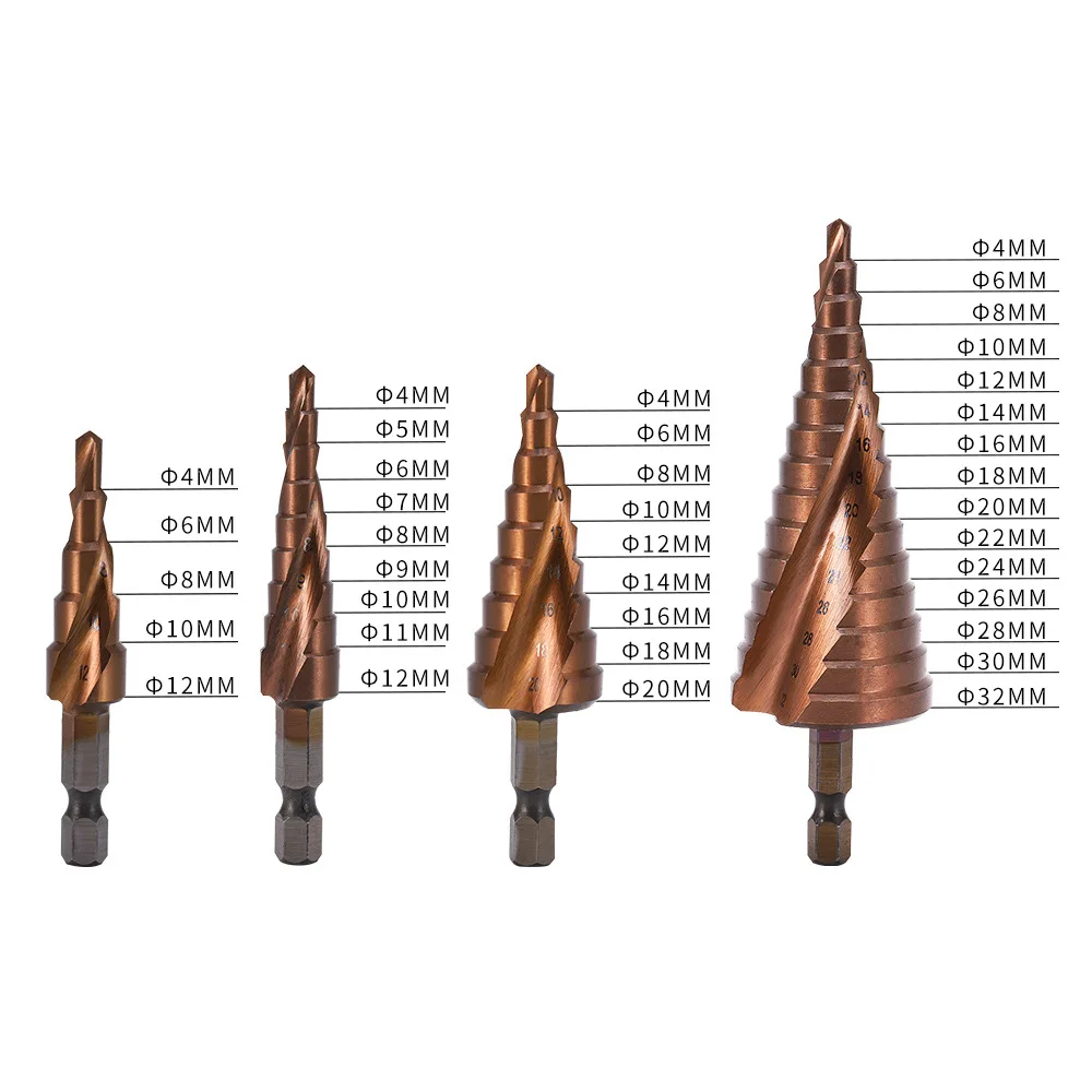 M35 Cobalt Step Drill Bit Spiral Groove Hex/Triangular Shank HSSCO Conical Drill Metal Perforator Hole Cutter Tool