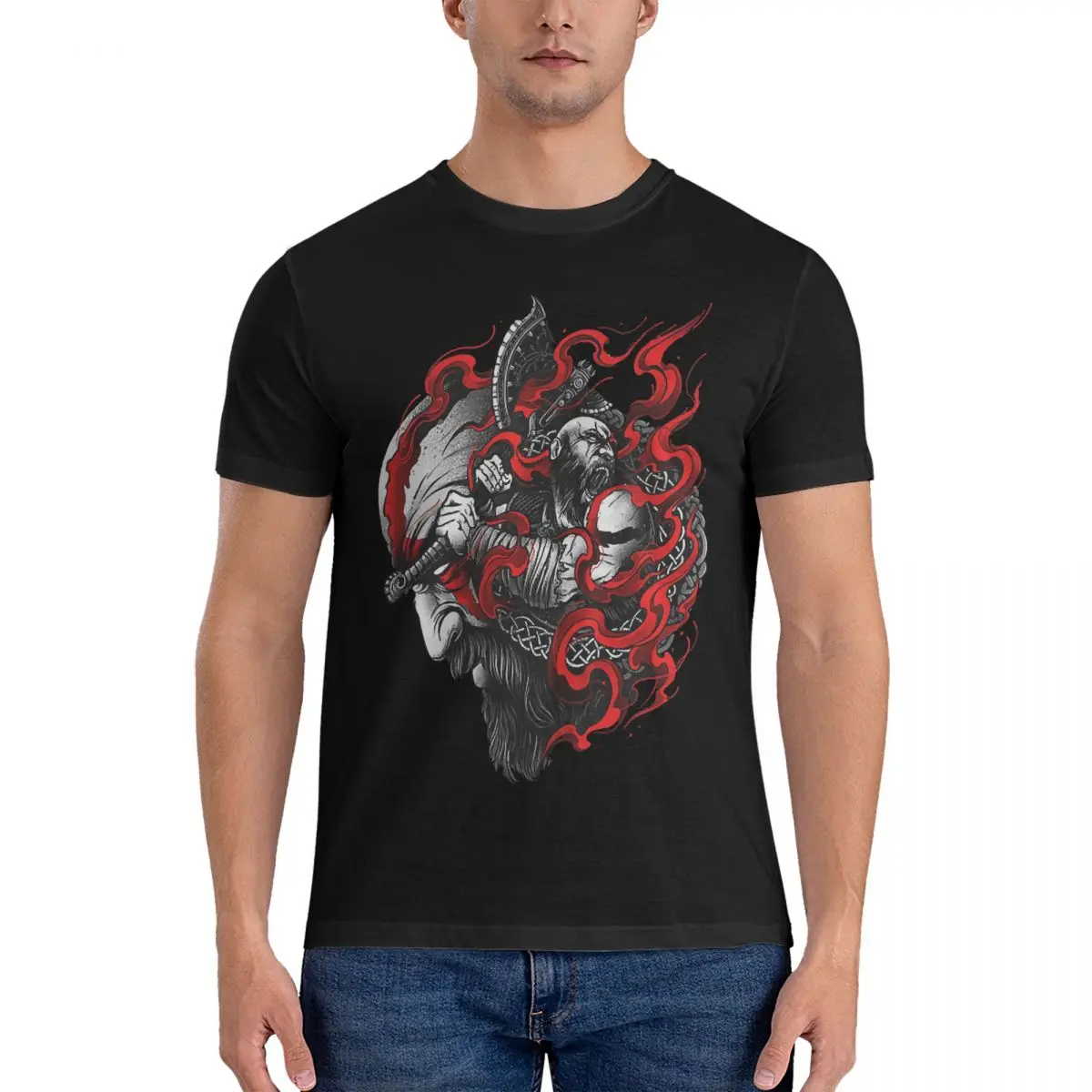 Fight T-Shirts Men G-God Of War Awesome 100% Cotton Tees Round Collar Short Sleeve T Shirt Summer Clothes