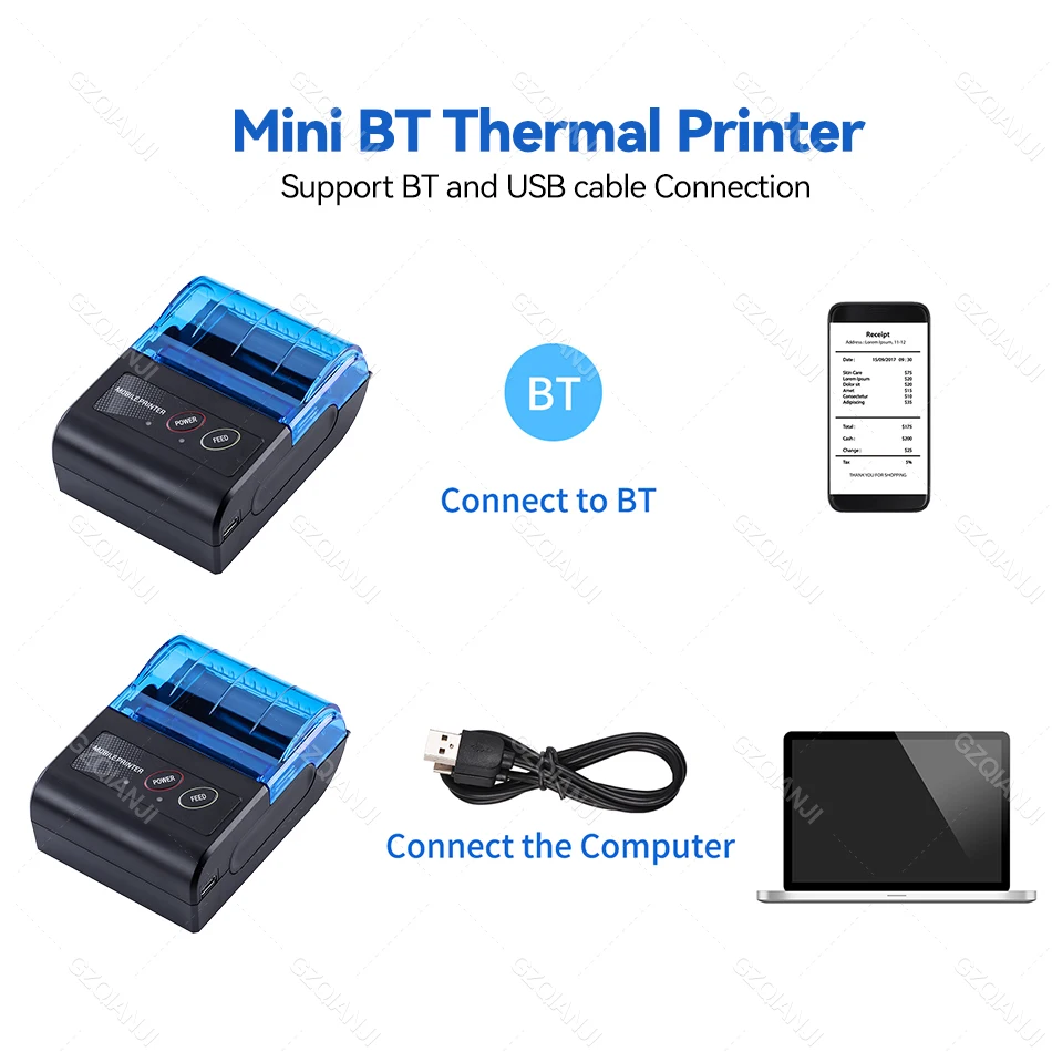 58mm Portable Mini Thermal POS Printer Bluetooth Wireless Receipt Bill Maker Mobile Printer Android Support Loyverse e-Boleta