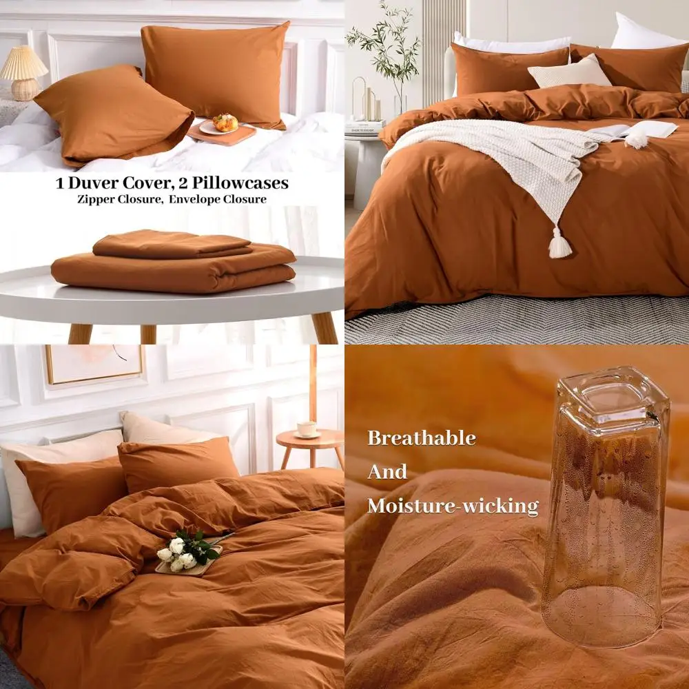 

Комплект пододеяльников из терракота, сожженного оранжевого цвета, размер королевы, льняной текстурированный, органический, натуральный, 100% стираный хлопок, пододеяльник Cael, 3 предмета B