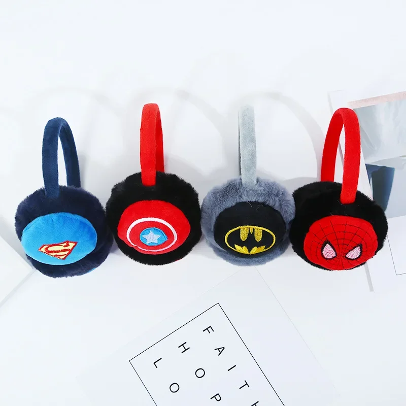 Marvel Spider Man 3D Cartoon Headwear Warm Earmuffs Captain America Batman Cold Protection Children\'s Earmuffs