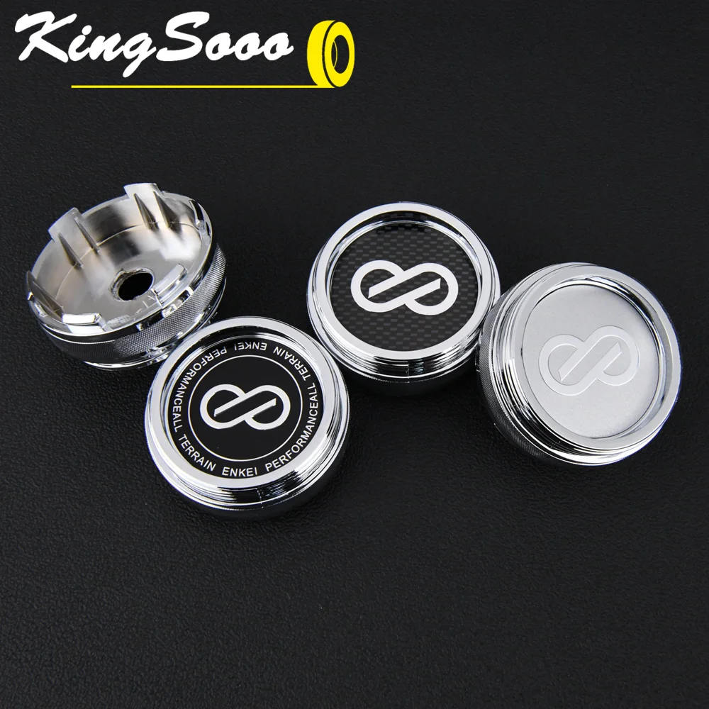 4PCS JDM Wheel Cap Clip 56mm ENKEI Emblem Sticker Sport Rim Center Caps Wheel Hub Cover Cap Black & Silver