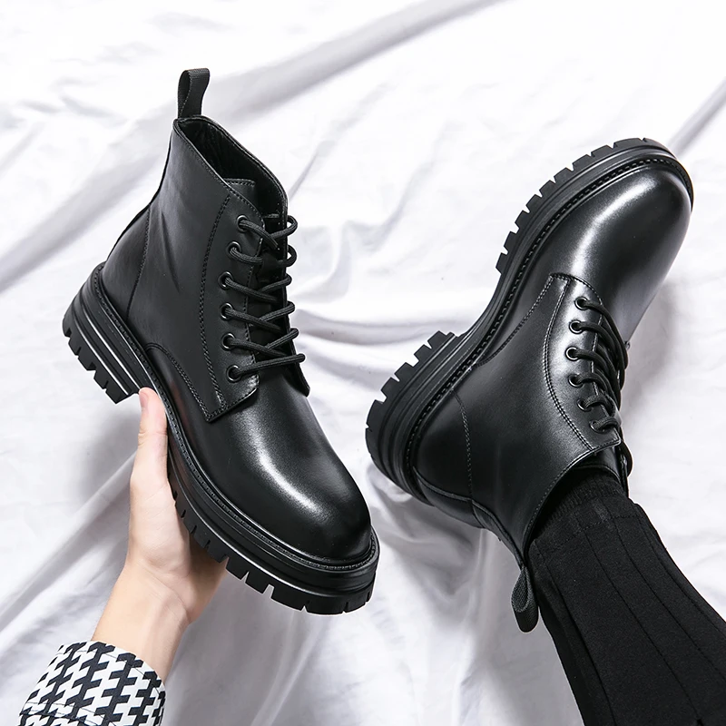 Men Boots Leather Casual Platform Boots British Style Autumn Winter Fashion Comfortable Mens Black Shoes Ankle Botas De Hombre