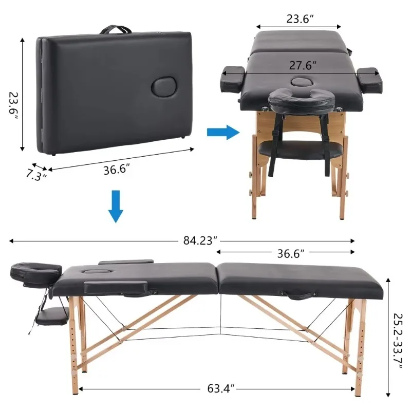 

Massage Table, Spa Bed, Portable Foldable Tattoo Salon Face Cradle Bed Wooden Frame w/ Non-Woven Bag, Massage Bed