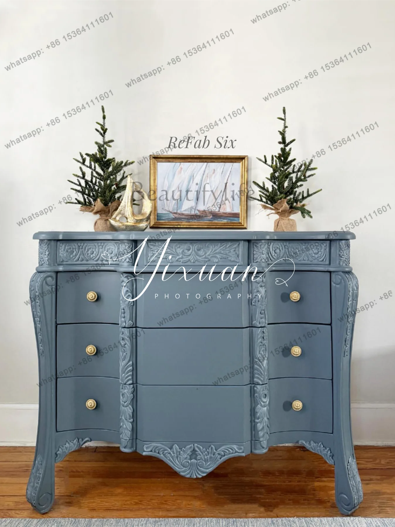 XX French solid wood carving flower living room against the wall dining side cabinet American modern simple bedroom storage