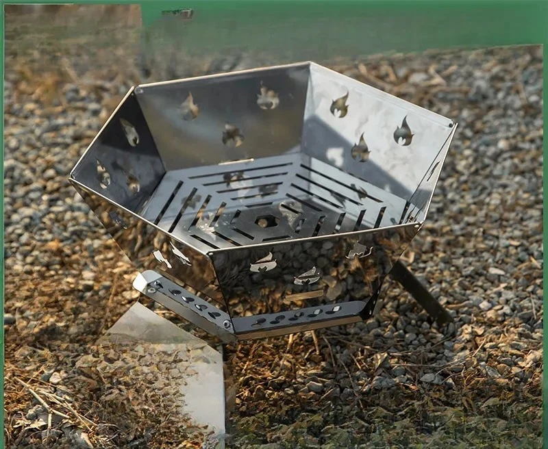 Folding hexagonal incinerator outdoor camping portable barbecue stove stainless steel