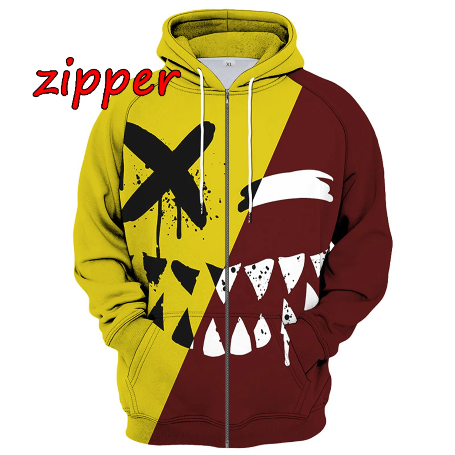 

Spring Fall fashion Devil Smiling Face men 3D printed OOXX hoodie sweatshirt jumper + zipper hip Hop style loose coat