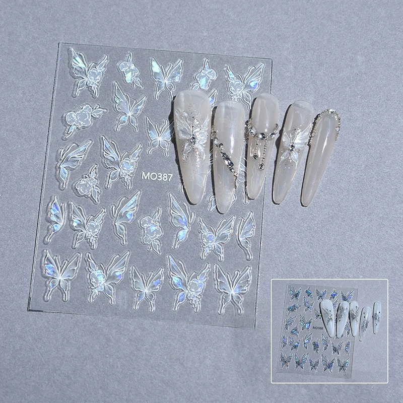 Autocollants 3D en Relief Papillon pour Nail Art, Pétale Mixte, Cuir oral elu, Transfert Auto-Adhésif, Décorations pour Ongles, Décalcomanies Coulissantes