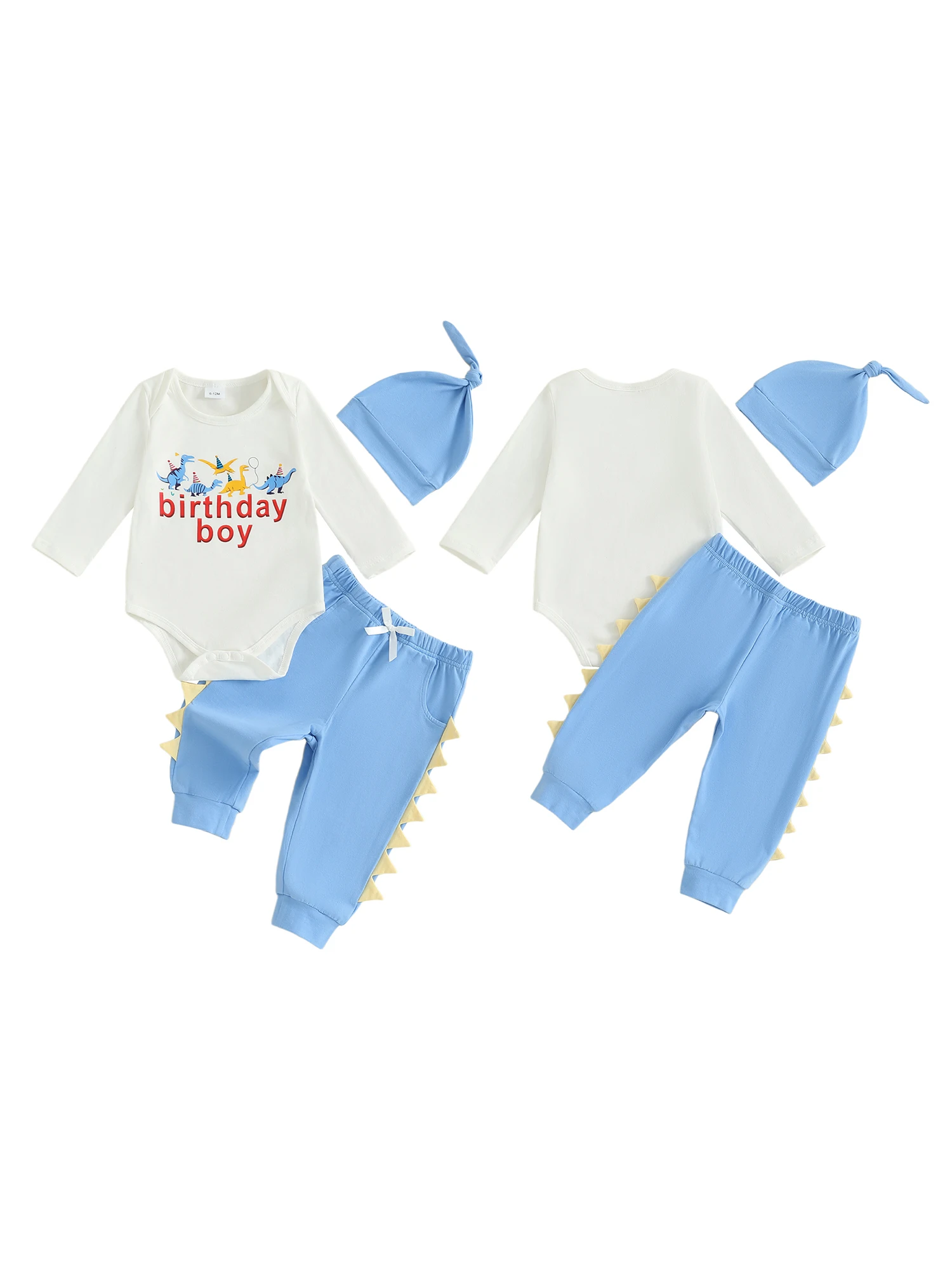 

Очаровательный комплект из трех предметов для маленьких мальчиков со стильным комбинезоном с длинными рукавами и круглым вырезом с принтом динозавра, брюками с эластичной резинкой на талии и шапкой для ребенка