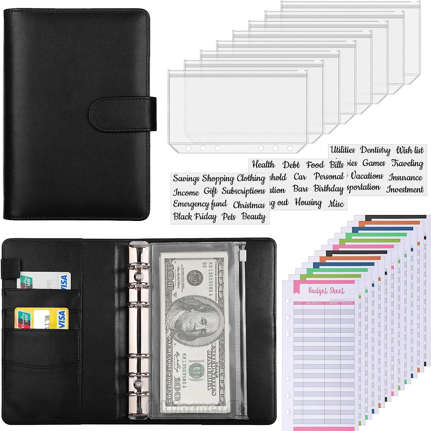 A6 Budget Binder Met Contant Geld Envelop Spaarboek Budgetplanner Pu Lederen Laptop Binder Met Binder Zak Contant Geld Vullen Map