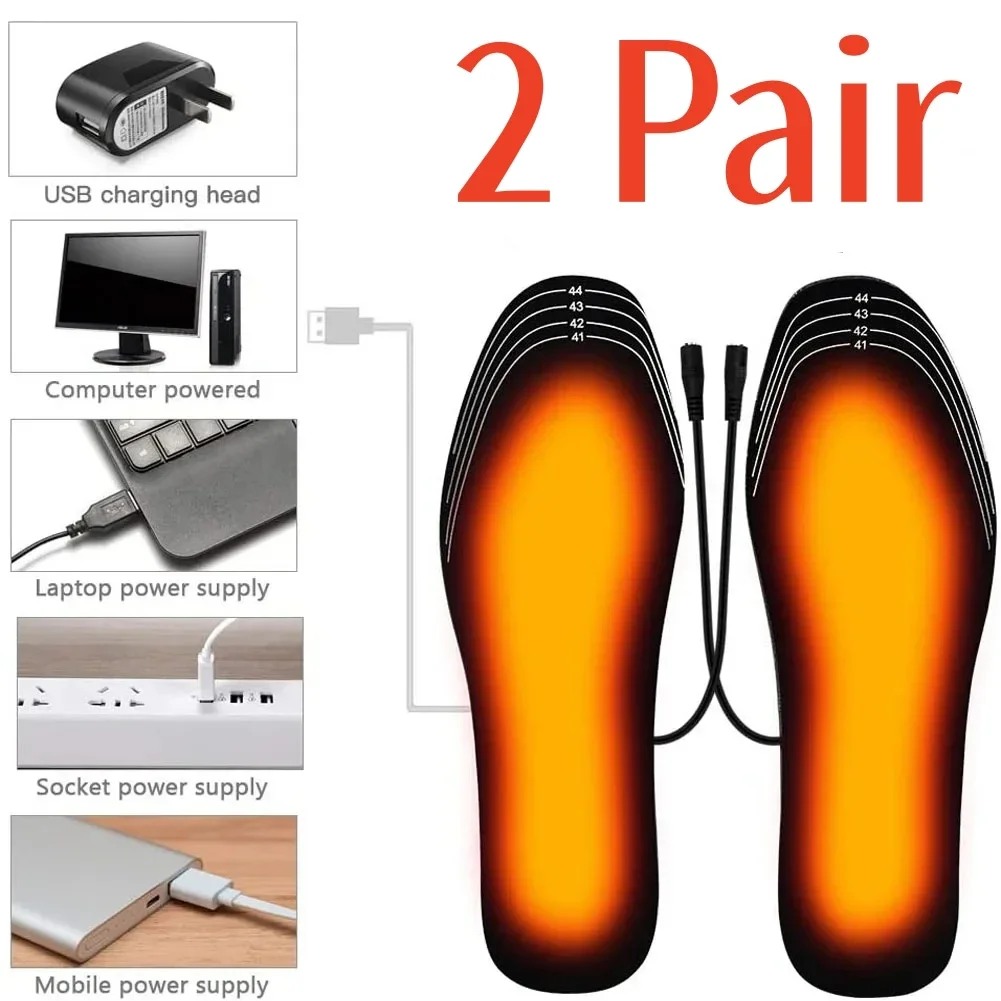 1/2 Pair USB Heated Shoe Insoles Electric Foot Warming Pad Feet Warmer Sock Pad Mat Winter Outdoor Sports Heating Insole Warm