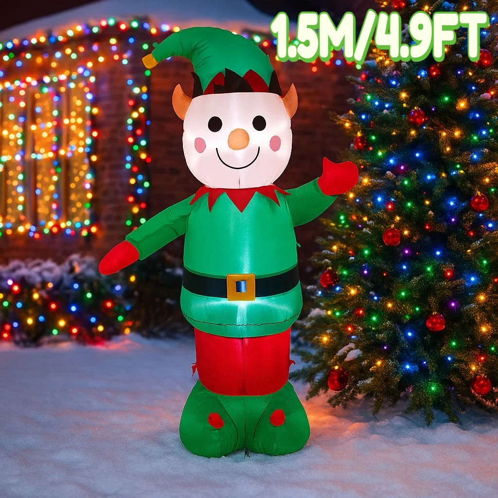 1.5M/4.9FT Inflatable Christmas Elf Decoration Lights LED Home Decorations Toys Yard Xmas Ornaments Holiday Decor Supplies