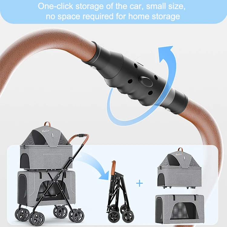 Kinderwagen voor 2 honden of katten Lichtgewicht opvouwbare dubbellaagse kinderwagen met afneembare drager