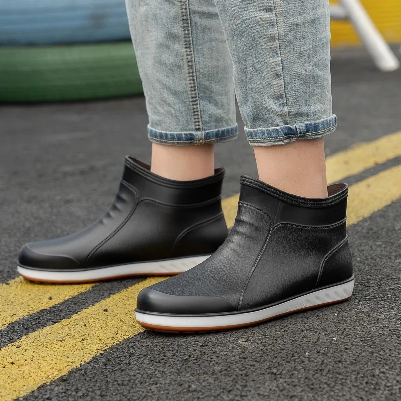 Short Tube Rain Boots Men\'s Waterproof Non-Slip Fashion Fishing Work Wear-Resistant Rubber Shoes Rain Shoes Four Seasons