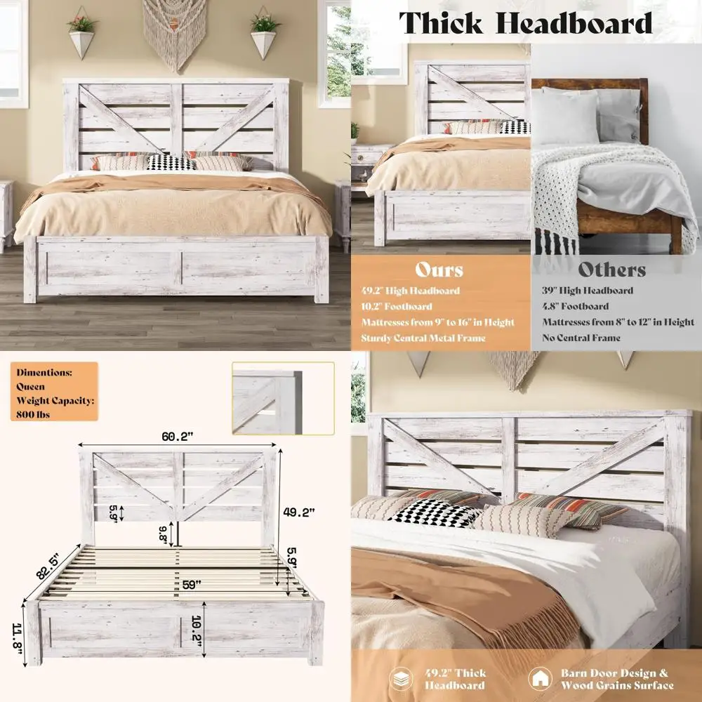 queen size farmhouse bed frame with 49.2