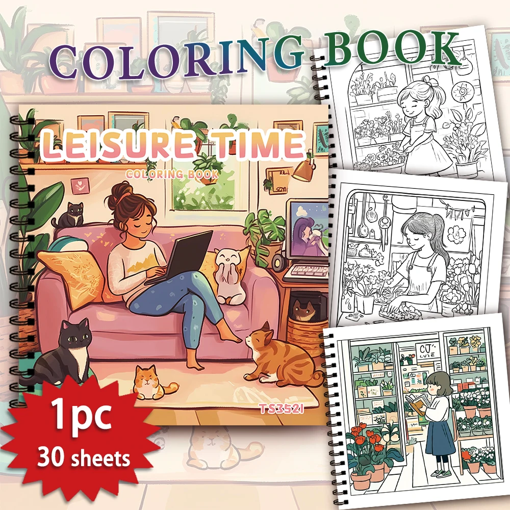 

1pc,Girls Colouring Book - Teen Colouring Book - 30 Sheets, 8.3x 8.3 inches, Adult Stress Relief, Birthday, Holiday Party Gift
