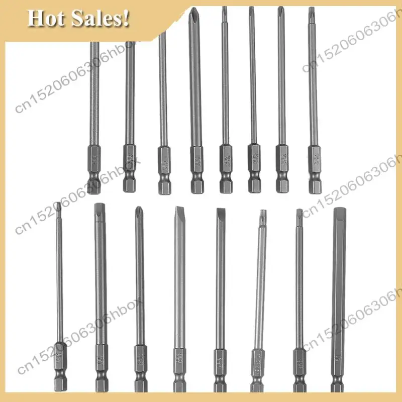 

-HOPE 16Pcs Long Magnetic Screwdriver Bits Set Slotted+Cross+Hex+Torx Drill Bit Set 1/4 Inch Hex Shank 100Mm Length